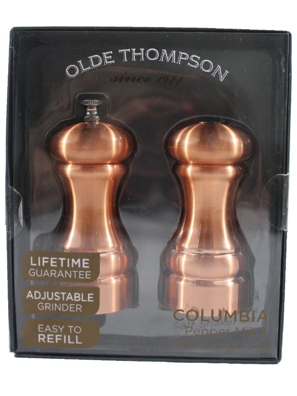 new Olde Thompson brand "Colombia" Salt Shaker & Pepper Mill in Copper-tone
